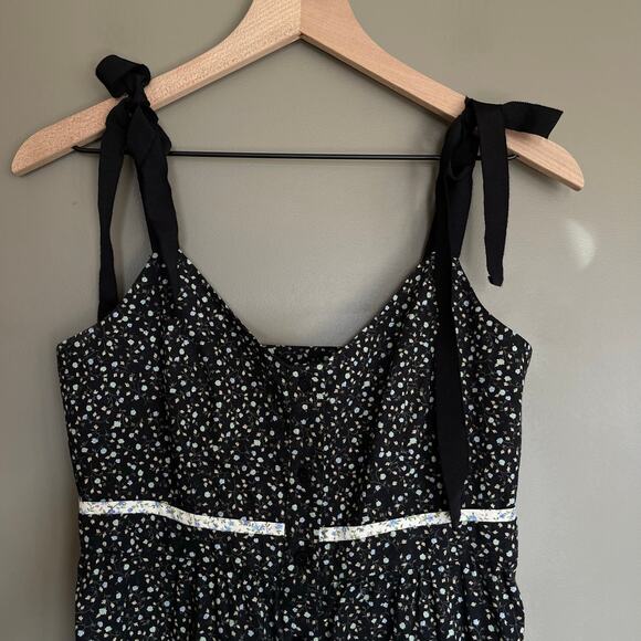 LA LIGNE Kate Floral Midi Sundress In Black Floral Size Small Tie Shoulder Chic - Picture 4 of 13
